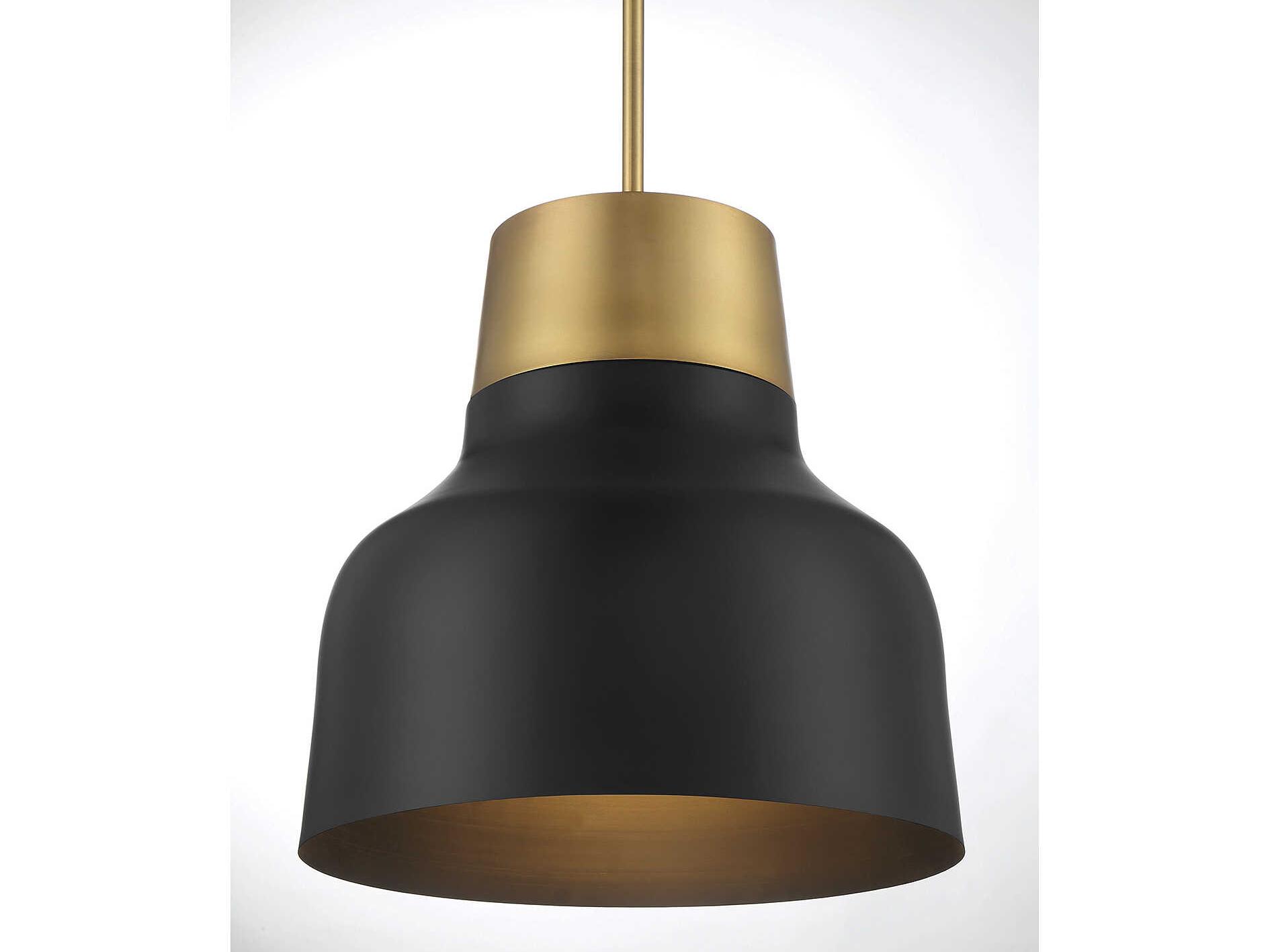 Savoy House Meridian 1-Light Matte Black Natural Brass Bell Pendant