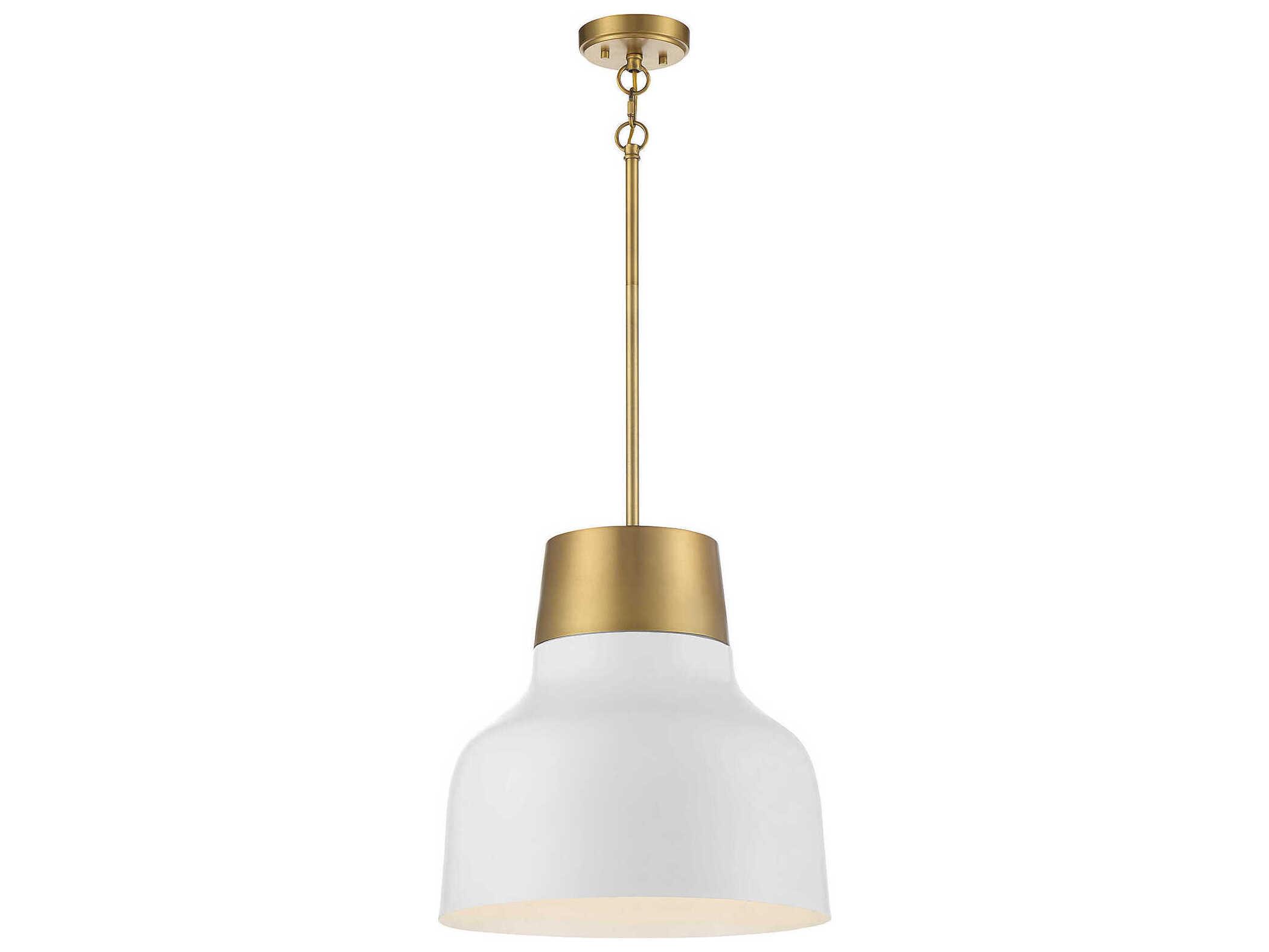 Savoy House Meridian 1-Light White Natural Brass Bell Pendant