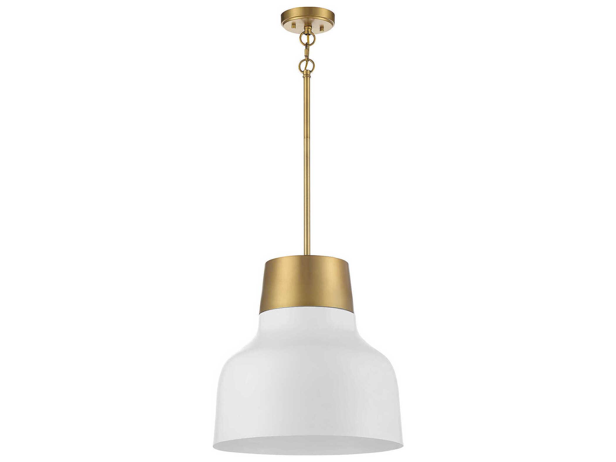 Savoy House Meridian 1-Light White Natural Brass Bell Pendant
