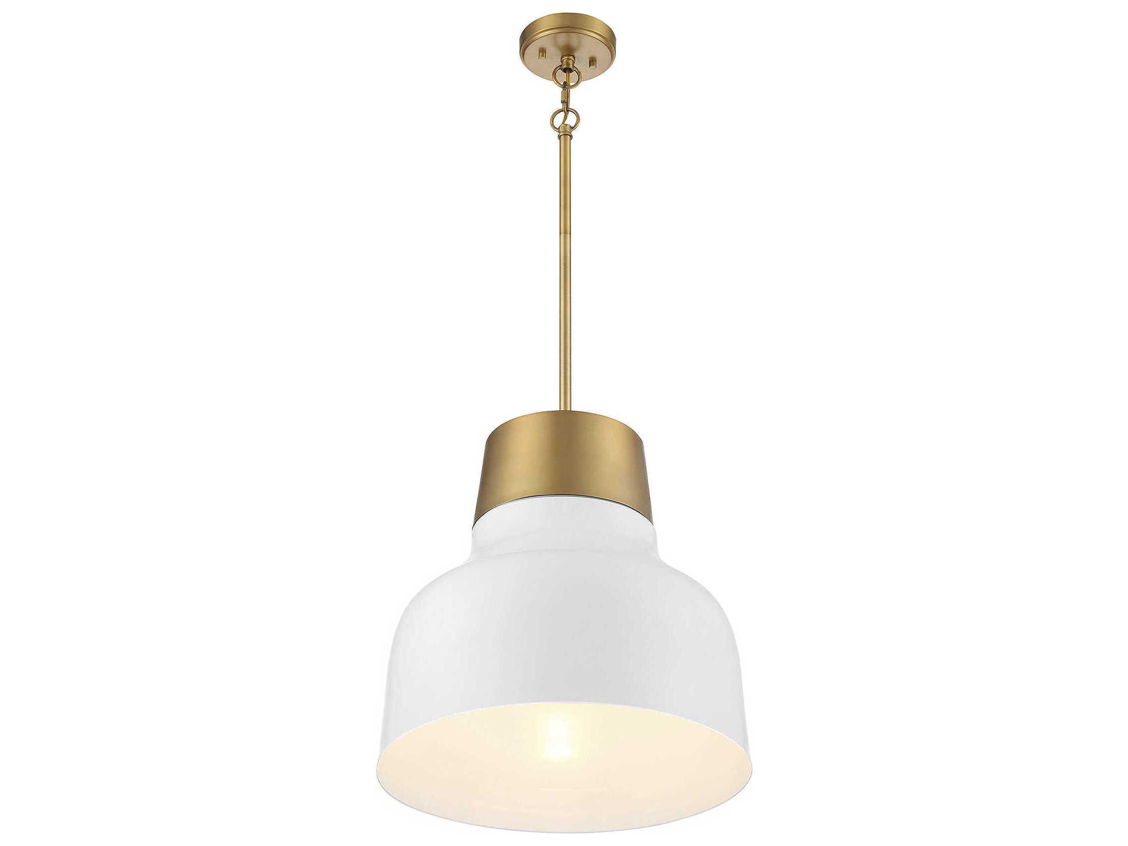 Savoy House Meridian 1-Light White Natural Brass Bell Pendant