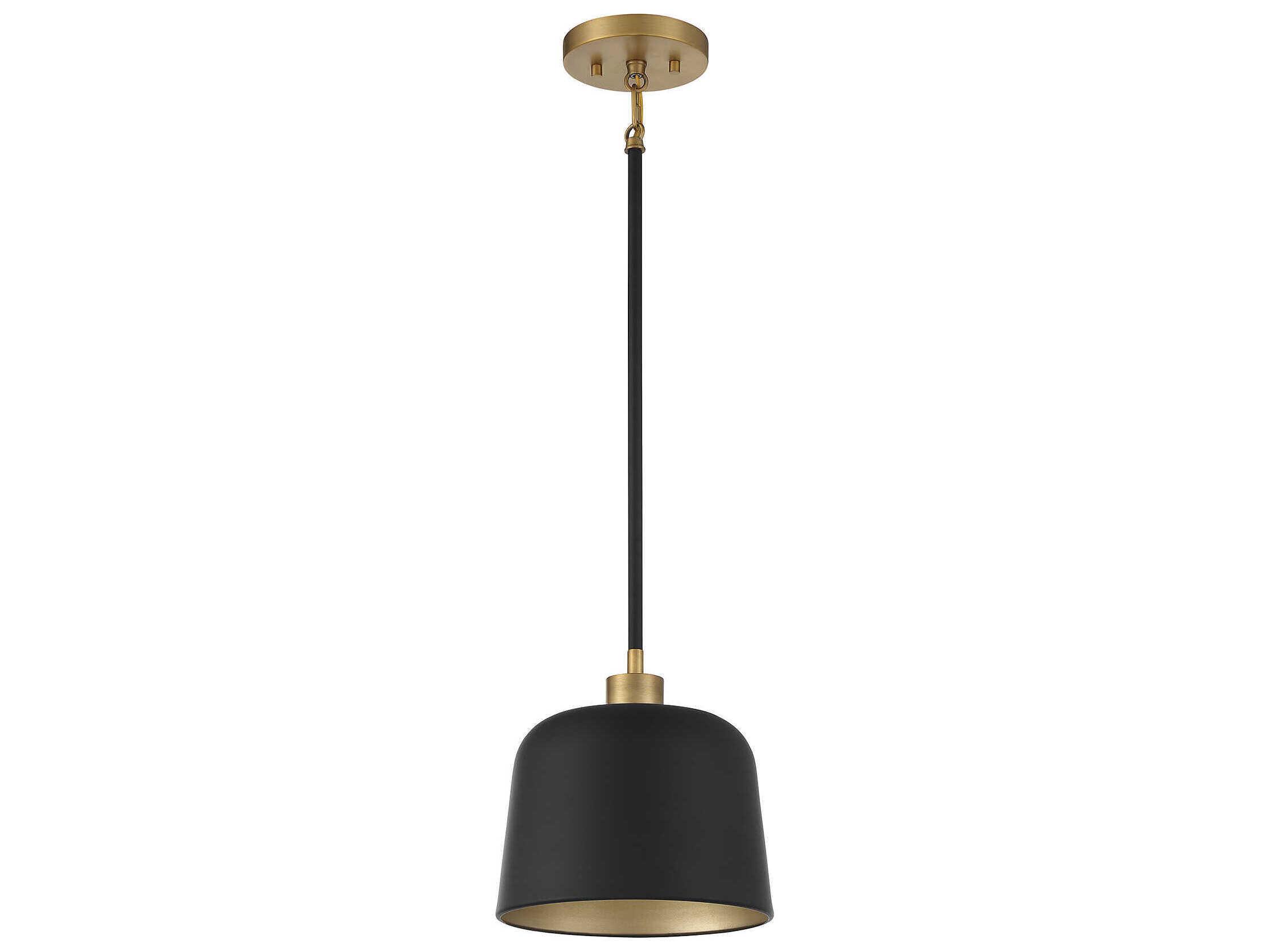 Savoy House Meridian 1-Light Matte Black Natural Brass Dome Mini Pendant