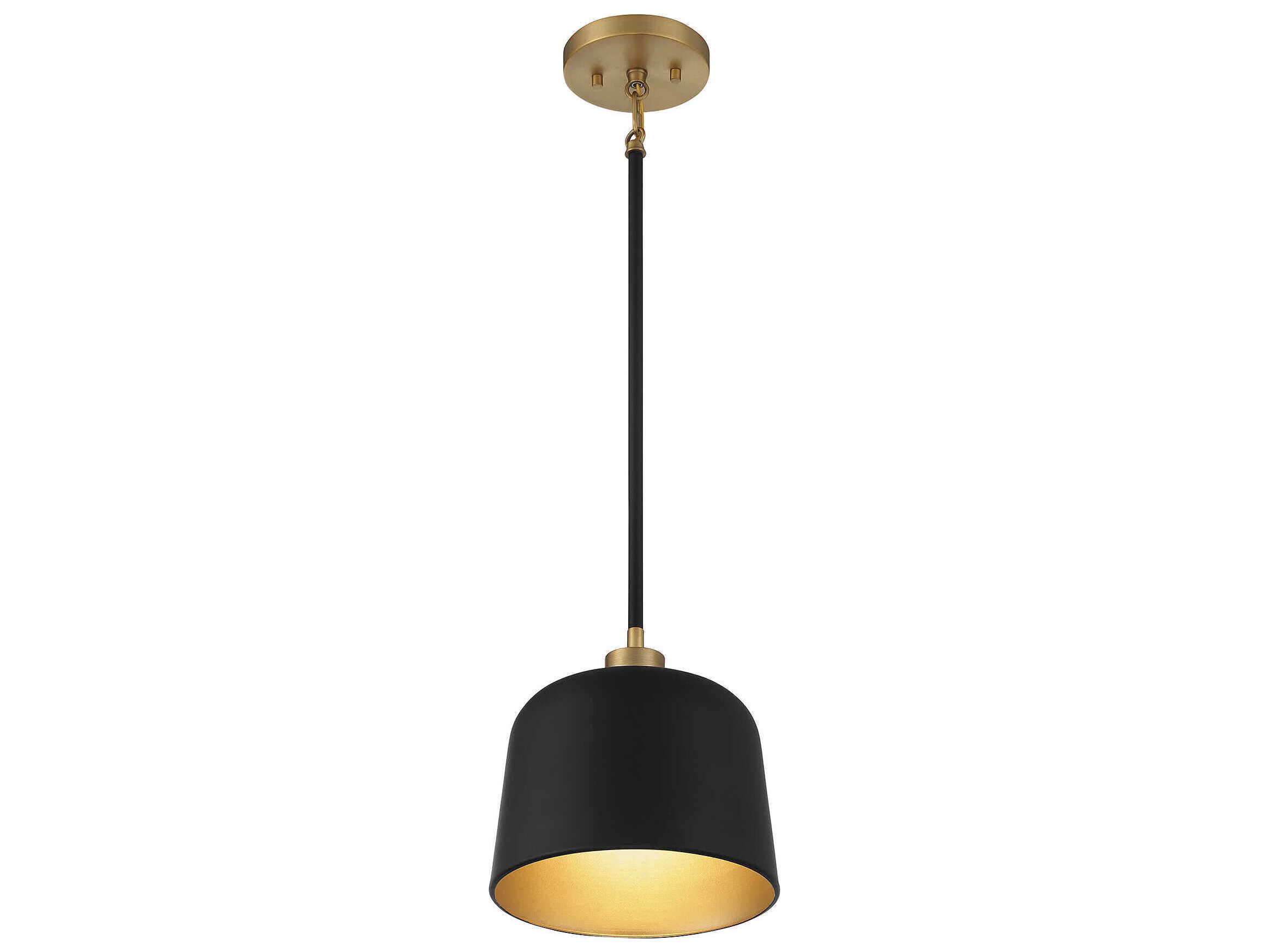 Savoy House Meridian 1-Light Matte Black Natural Brass Dome Mini Pendant