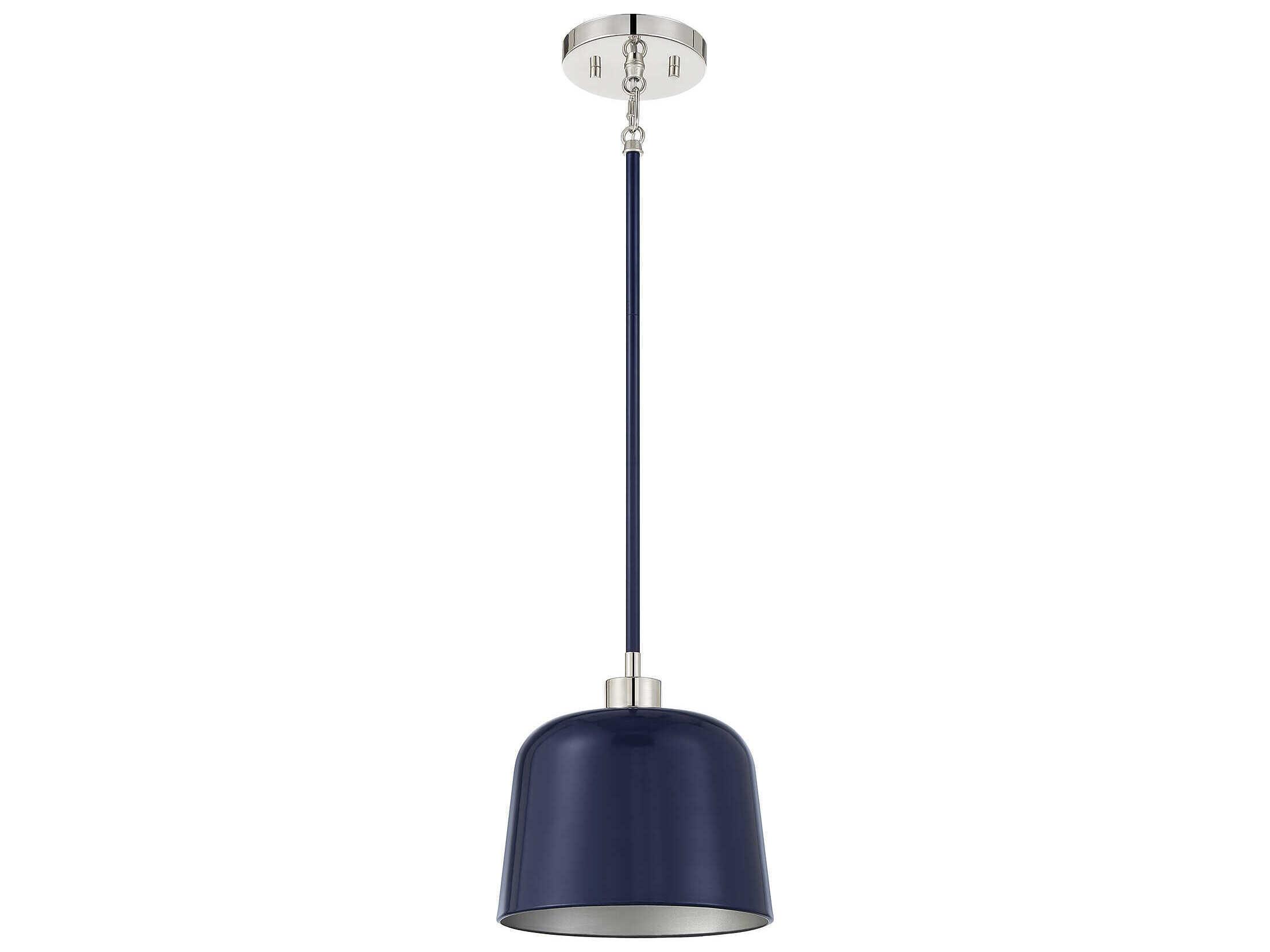 Savoy House Meridian 1-Light Navy Blue Polished Nickel Dome Mini Pendant