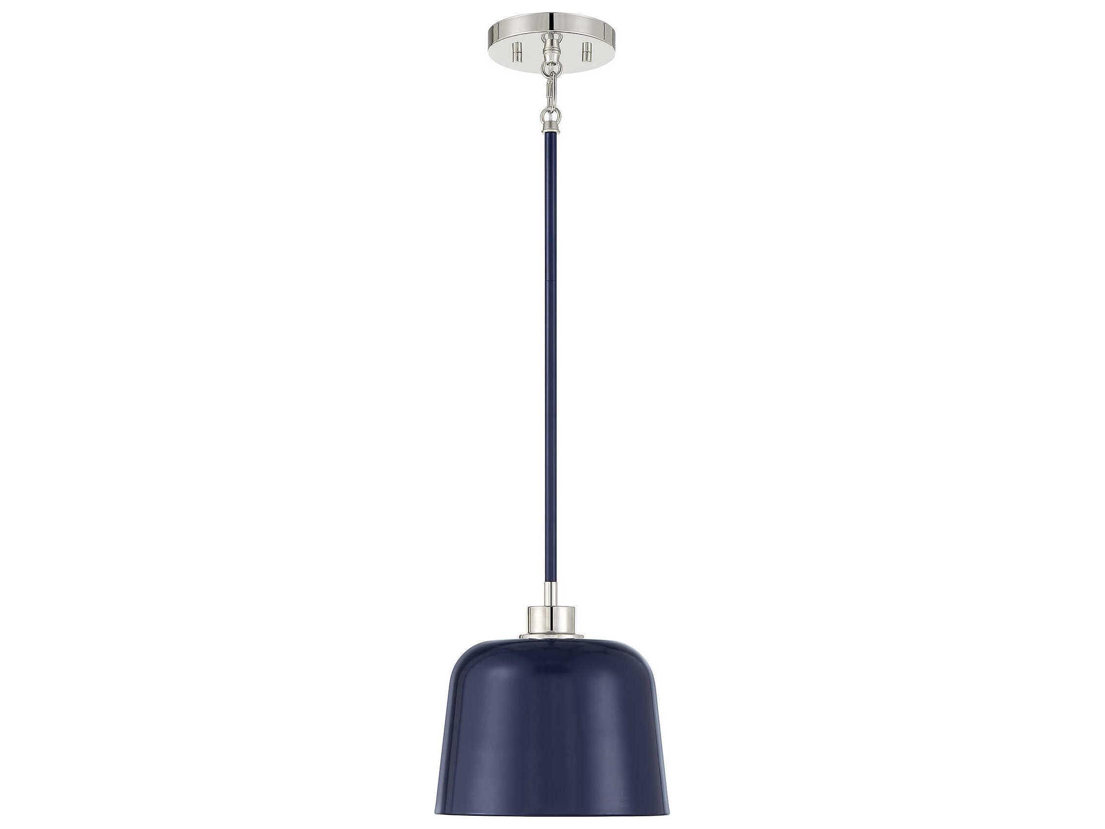 Savoy House Meridian 1-Light Navy Blue Polished Nickel Dome Mini Pendant