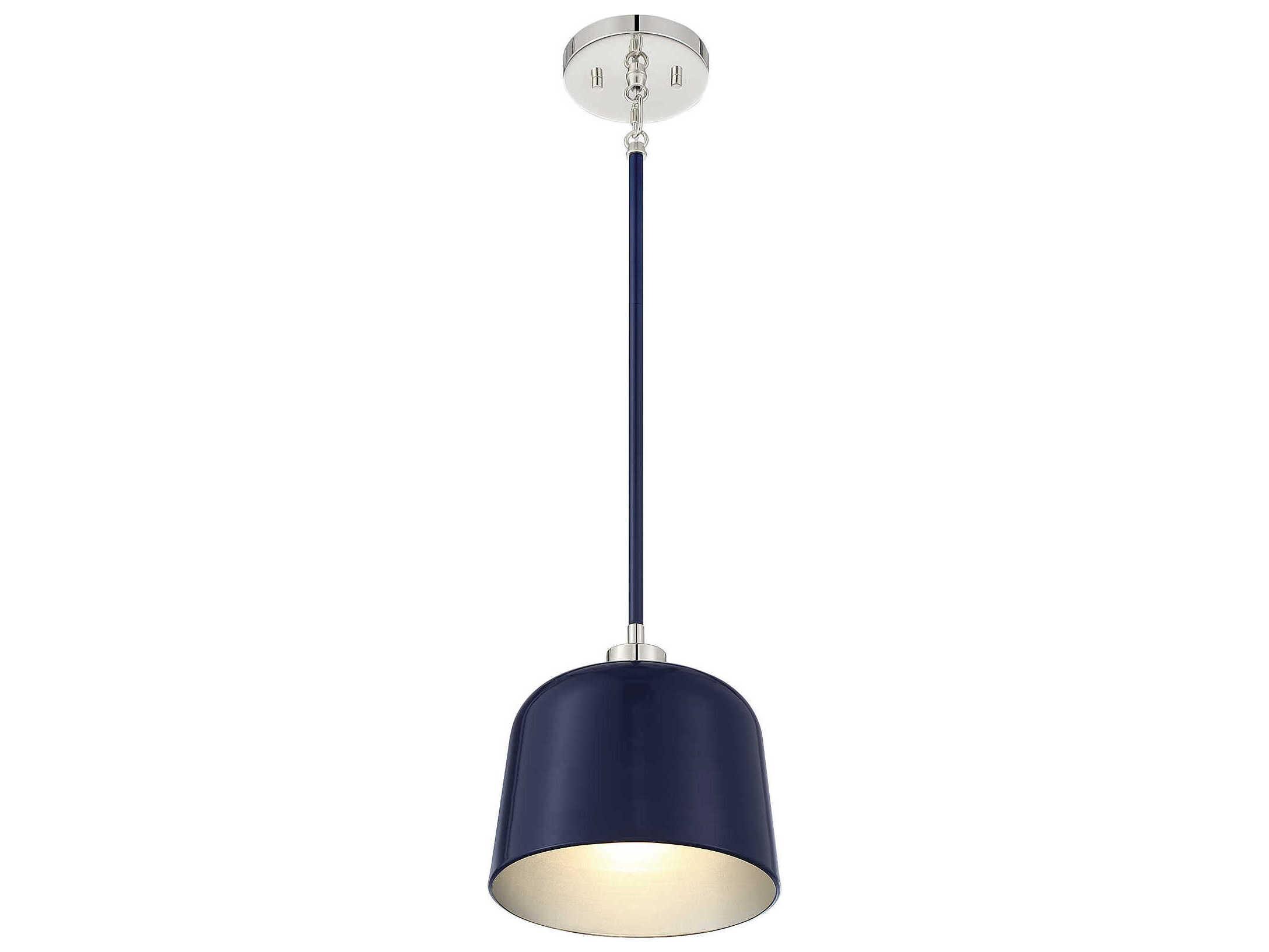 Savoy House Meridian 1-Light Navy Blue Polished Nickel Dome Mini Pendant