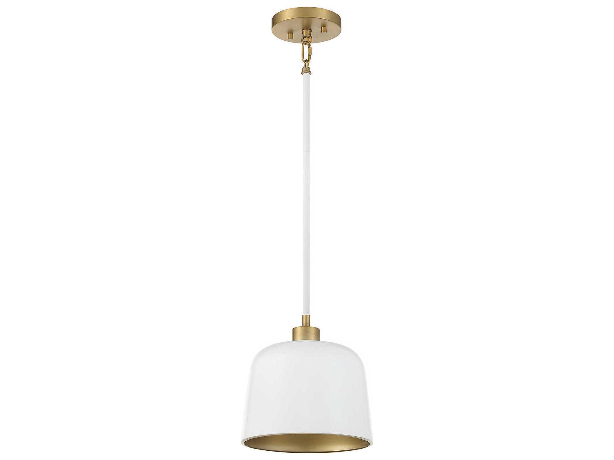 Savoy House Meridian 1-Light White Natural Brass Dome Mini Pendant