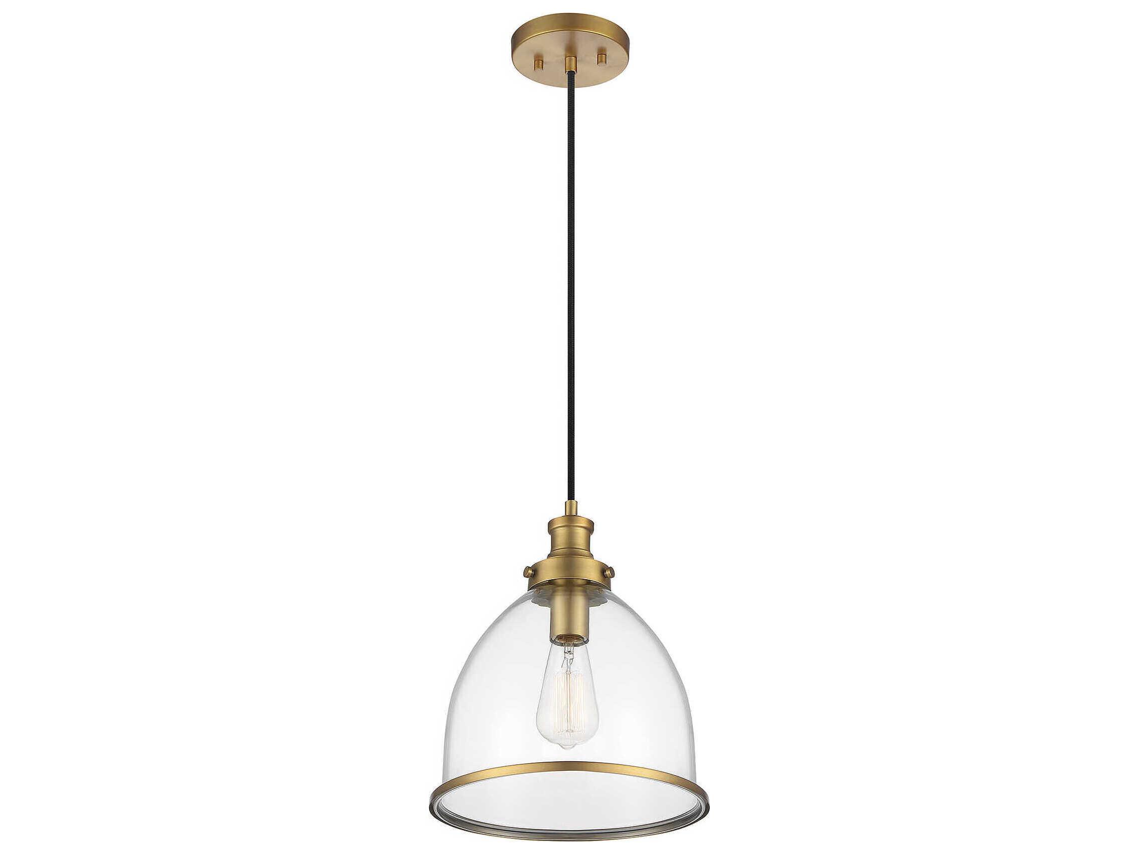 Savoy House Meridian 1-Light Natural Brass Glass Bell Mini Pendant