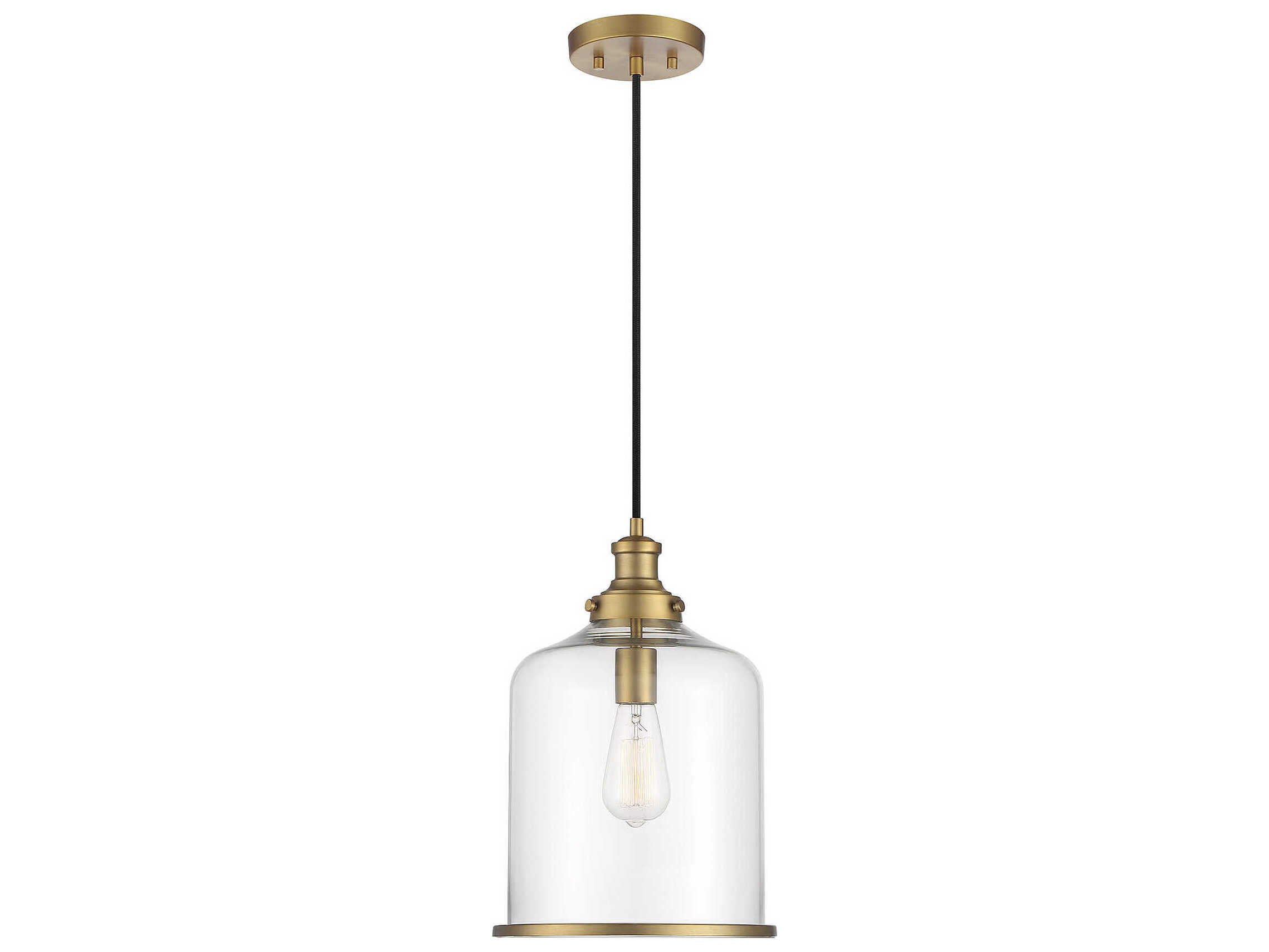 Savoy House Meridian 1-Light Natural Brass Glass Bell Mini Pendant