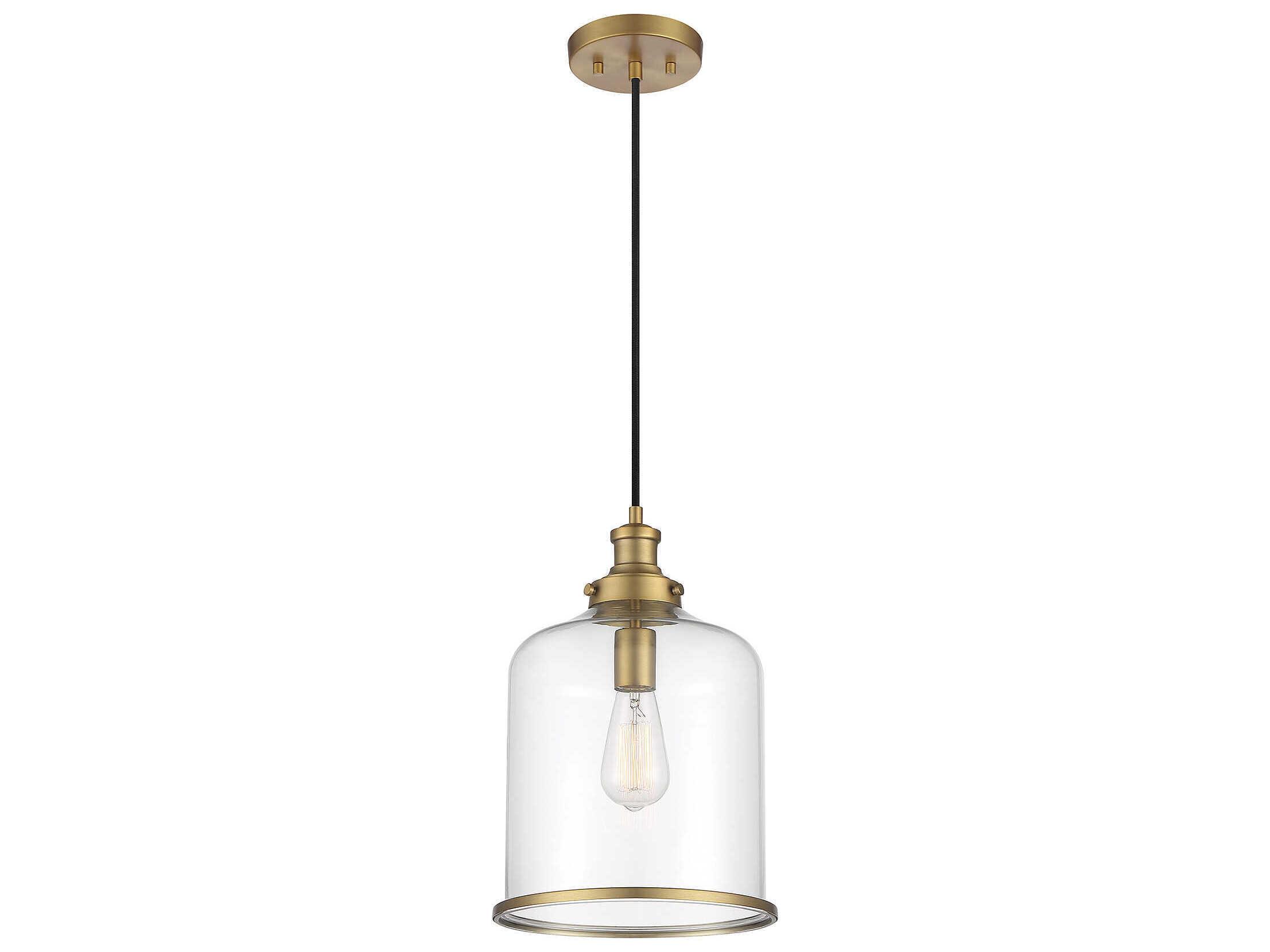 Savoy House Meridian 1-Light Natural Brass Glass Bell Mini Pendant