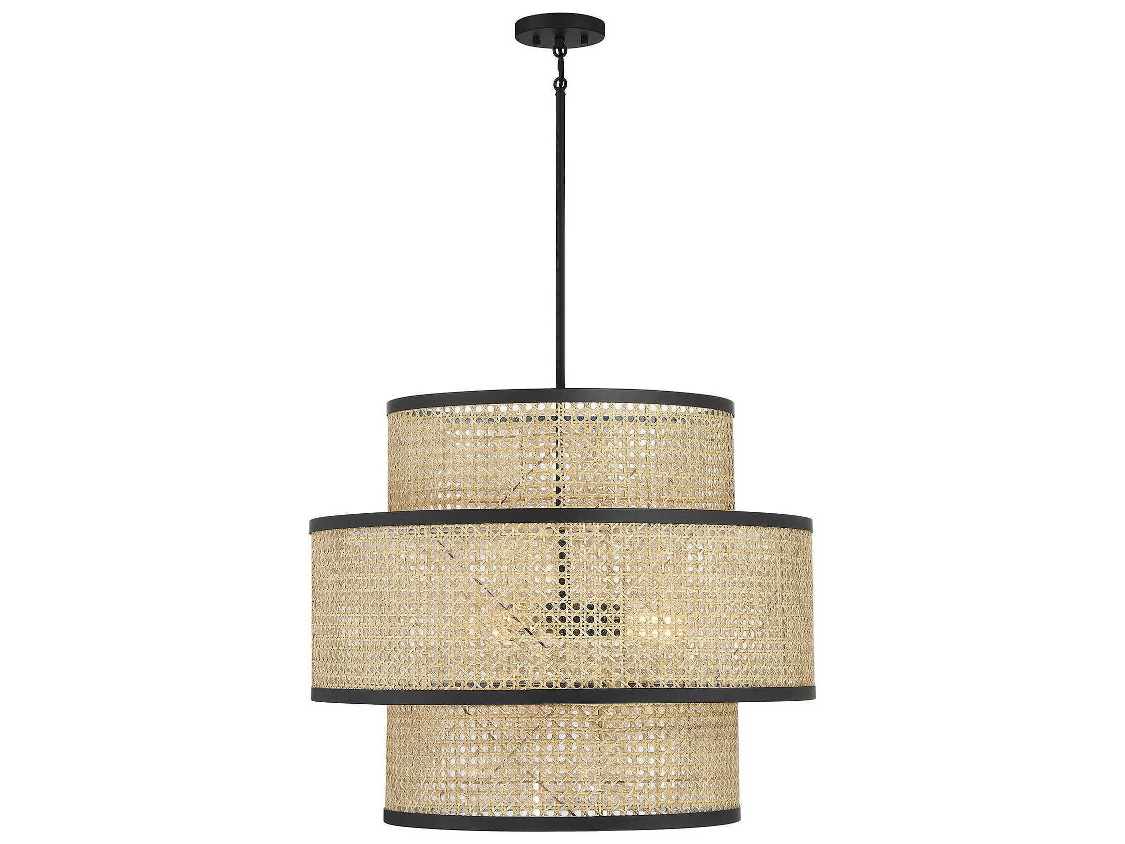 Savoy House Meridian 3-Light Natural Cane Matte Black Drum Tiered Pendant