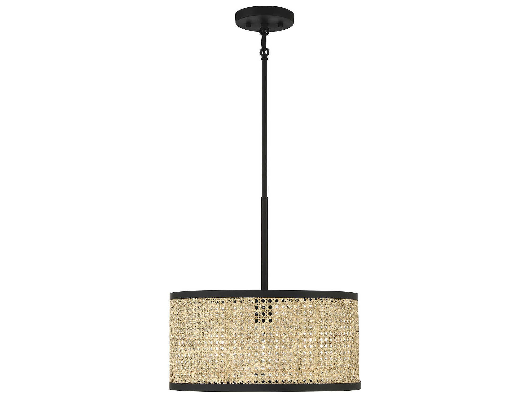Savoy House Meridian 1-Light Natural Cane Matte Black Drum Pendant