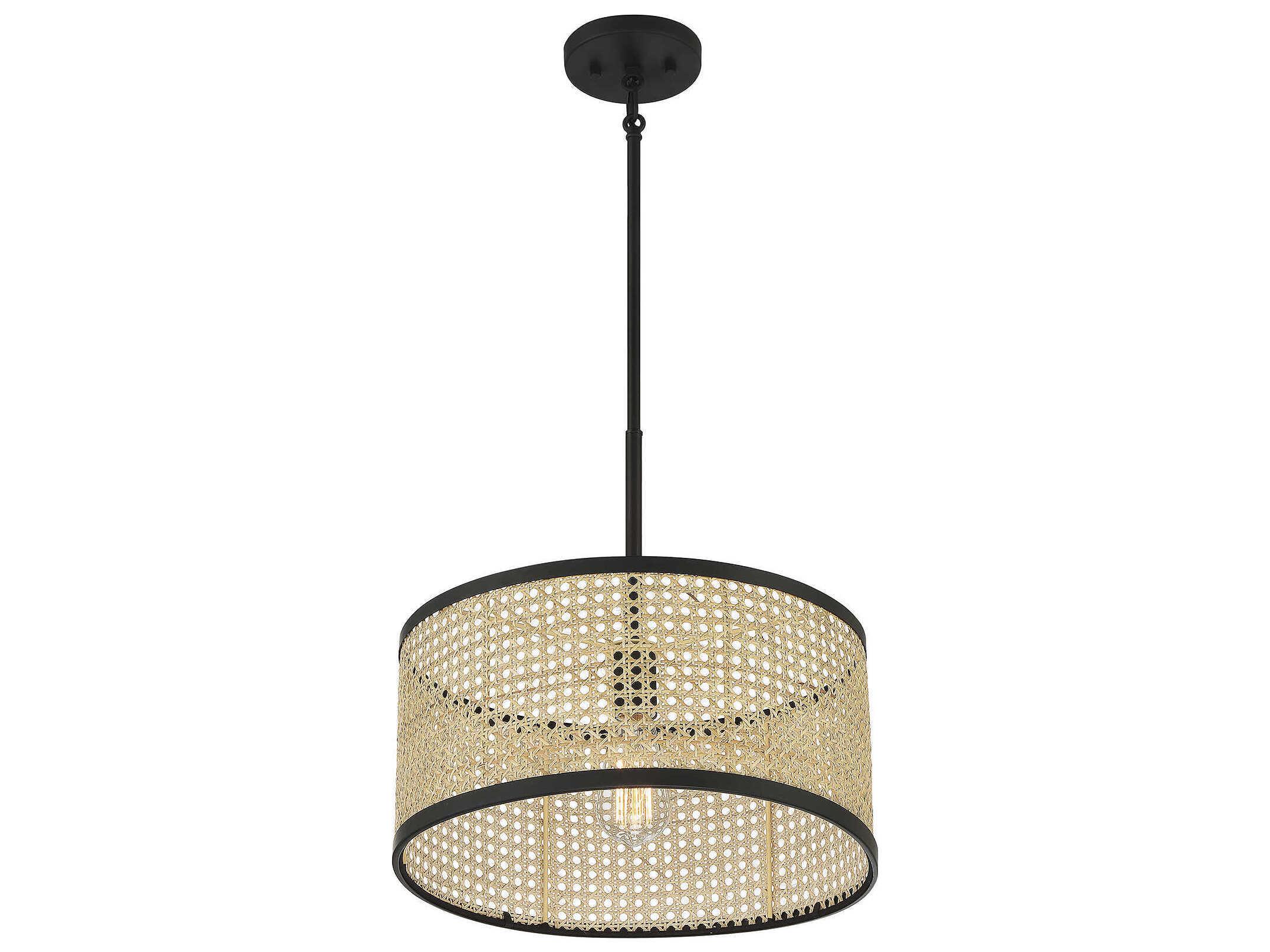 Savoy House Meridian 1-Light Natural Cane Matte Black Drum Pendant