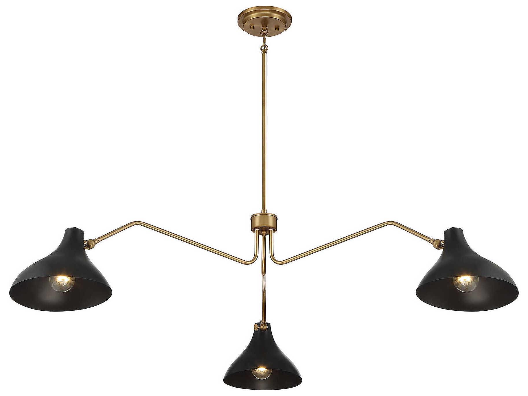 Savoy House Meridian 3-Light Matte Black Natural Brass Chandelier