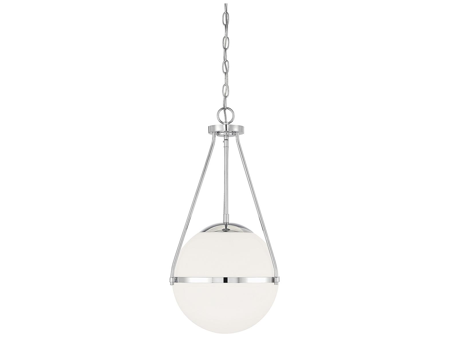 Savoy House Meridian 1-Light Chrome White Glass Globe Pendant