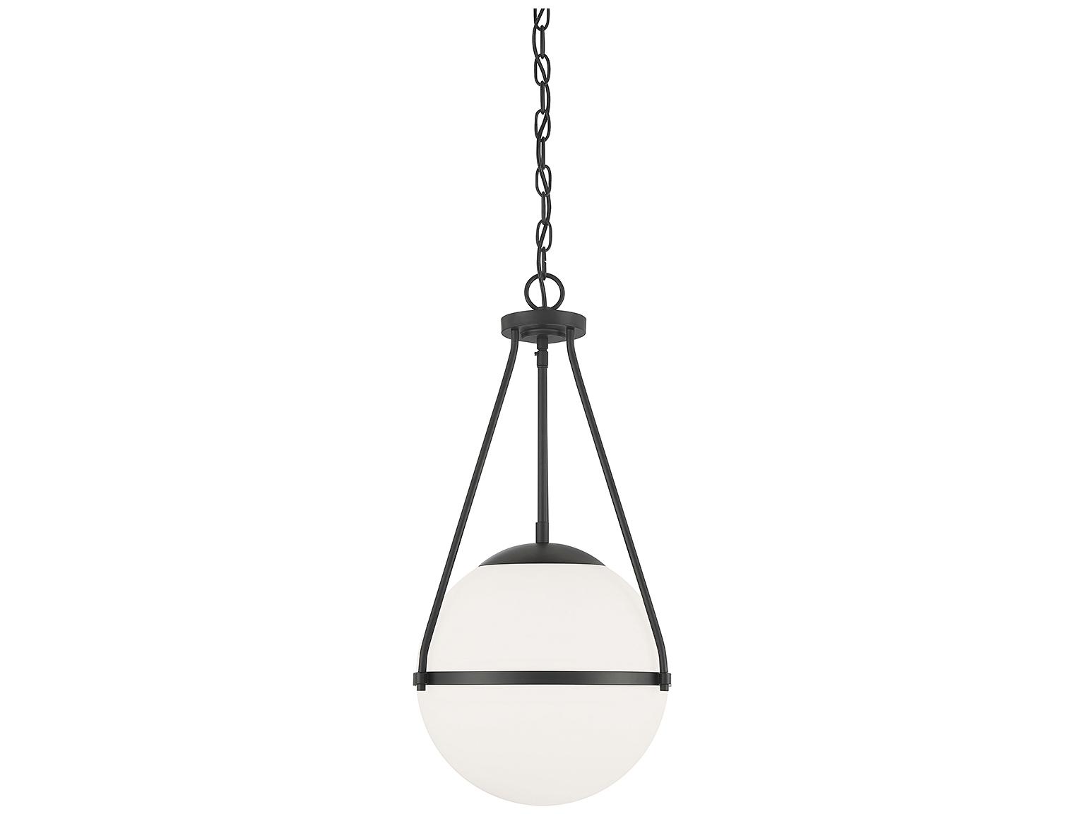 Savoy House Meridian 1-Light Matte Black White Glass Globe Pendant