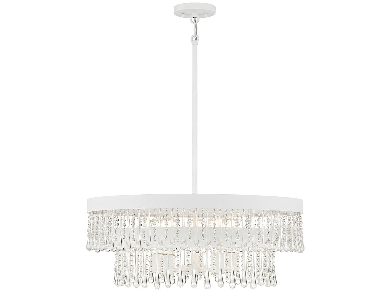 Savoy House Meridian 6-Light Bisque White Clear Glass Tiered Pendant