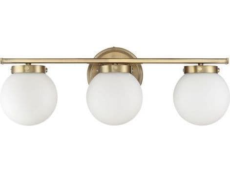 Savoy House Meridian 3-Light Natural Brass Glass Vanity Light