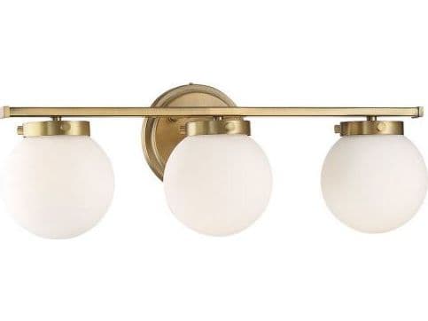 Savoy House Meridian 3-Light Natural Brass Glass Vanity Light