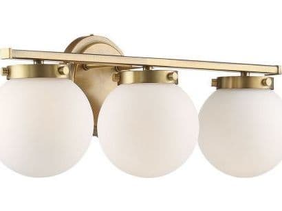 Savoy House Meridian 3-Light Natural Brass Glass Vanity Light