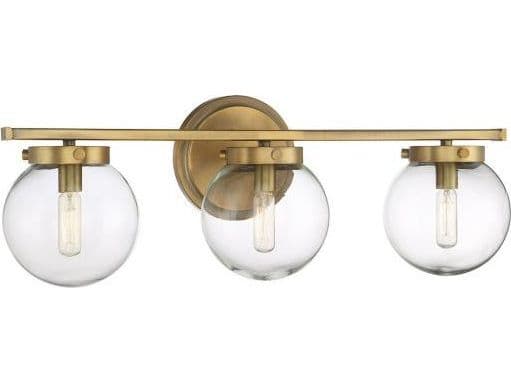 Savoy House Meridian 3-Light Natural Brass Glass Vanity Light