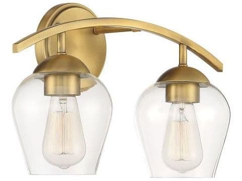 Savoy House Meridian 2-Light Natural Brass Glass Vanity Light