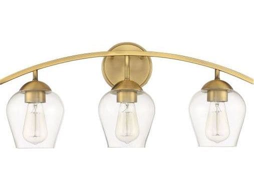 Savoy House Meridian 3-Light Natural Brass Glass Vanity Light