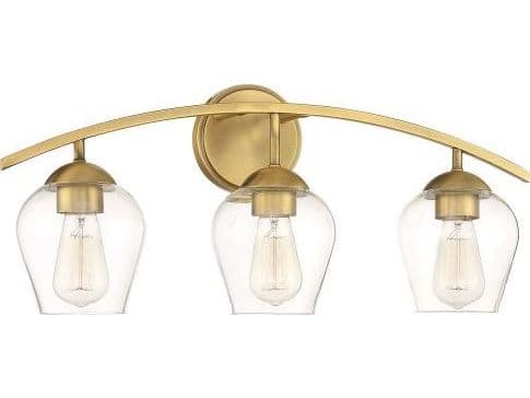 Savoy House Meridian 3-Light Natural Brass Glass Vanity Light