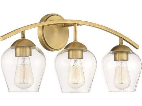Savoy House Meridian 3-Light Natural Brass Glass Vanity Light