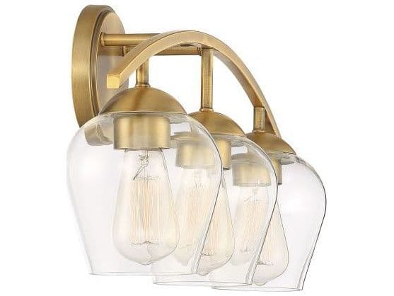 Savoy House Meridian 3-Light Natural Brass Glass Vanity Light