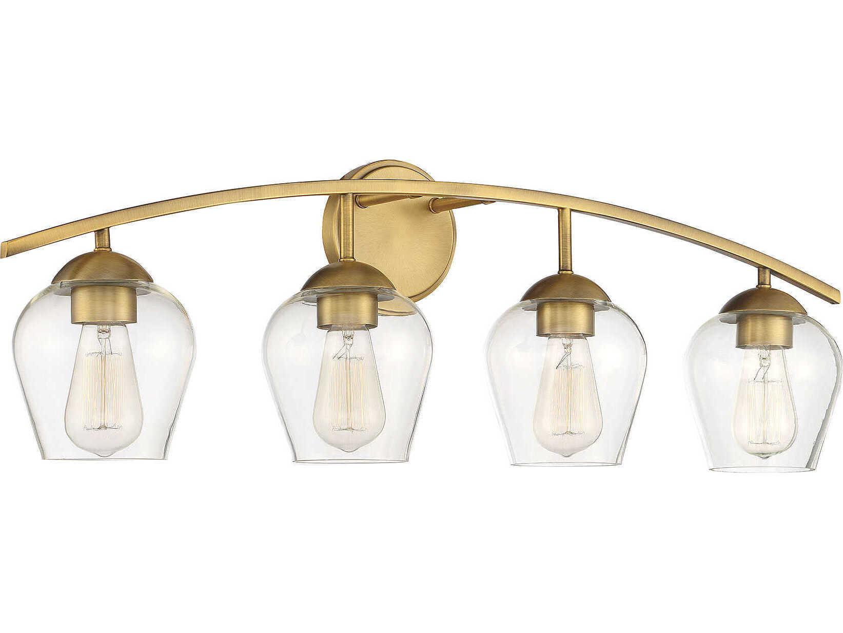 Savoy House Meridian 4-Light Natural Brass Glass Vanity Light