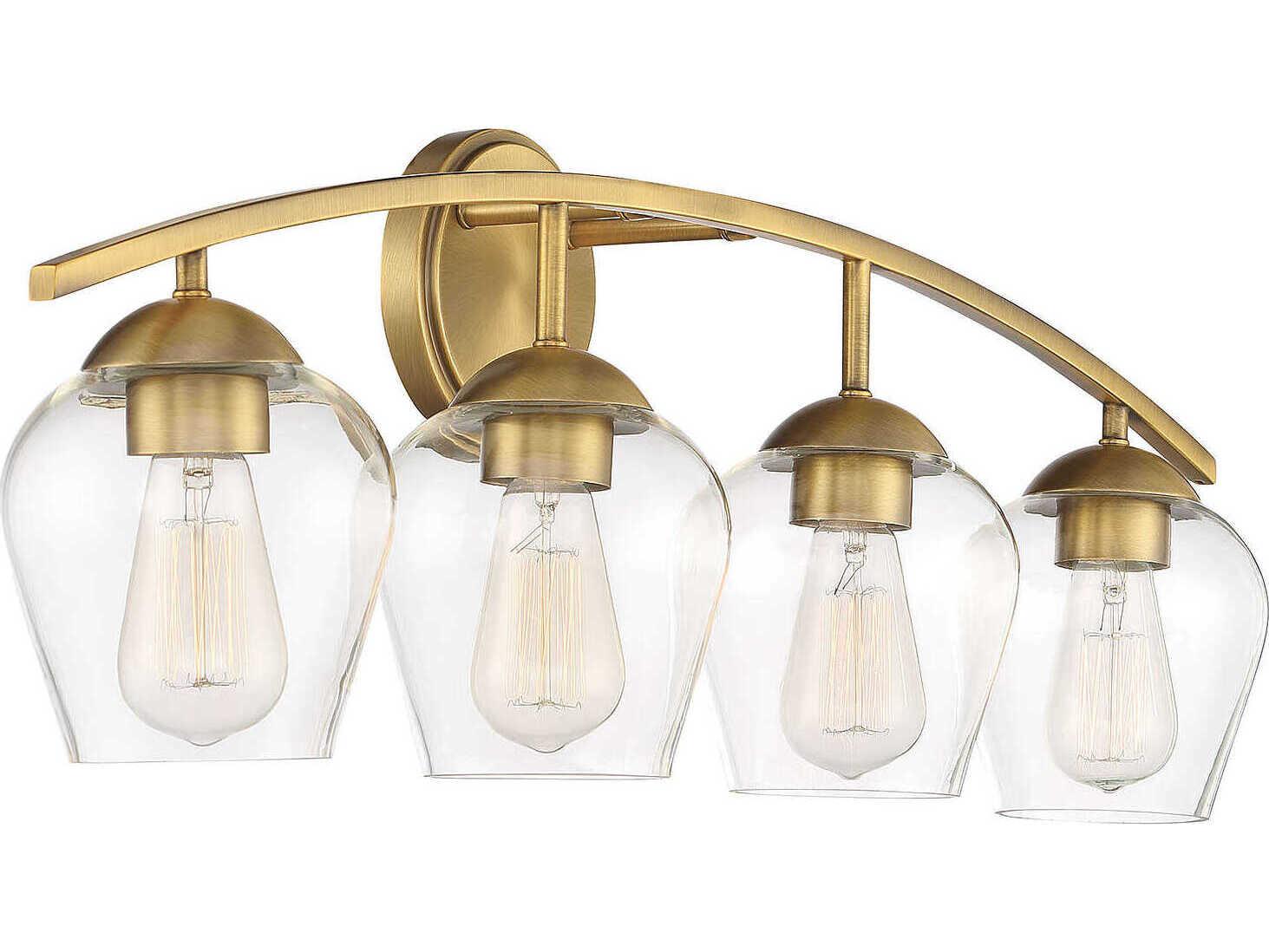 Savoy House Meridian 4-Light Natural Brass Glass Vanity Light