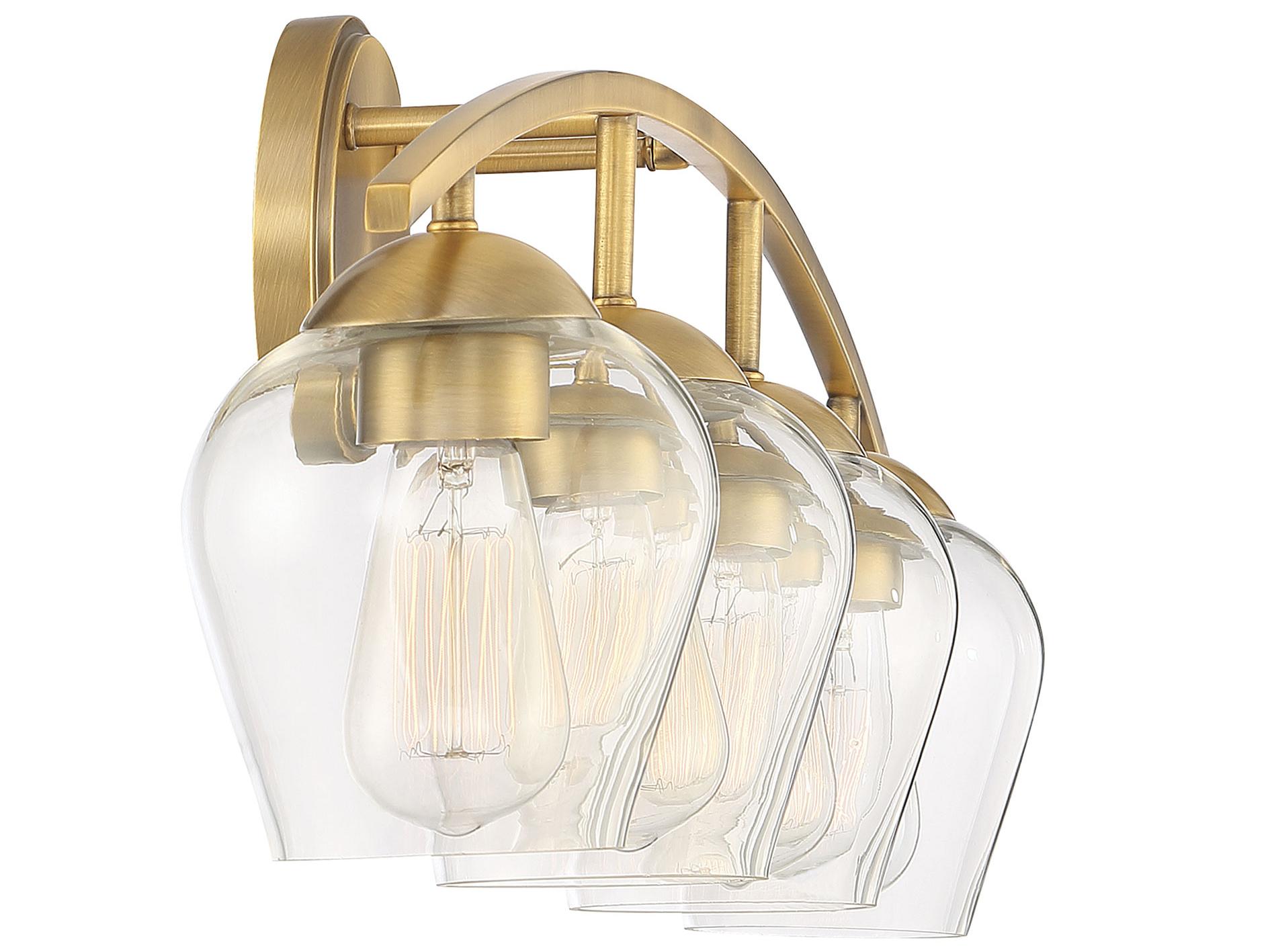 Savoy House Meridian 4-Light Natural Brass Glass Vanity Light