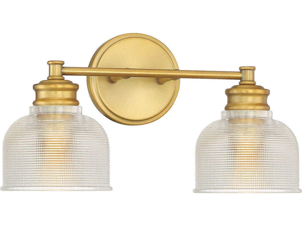 Savoy House Meridian 2-Light Natural Brass Glass Vanity Light