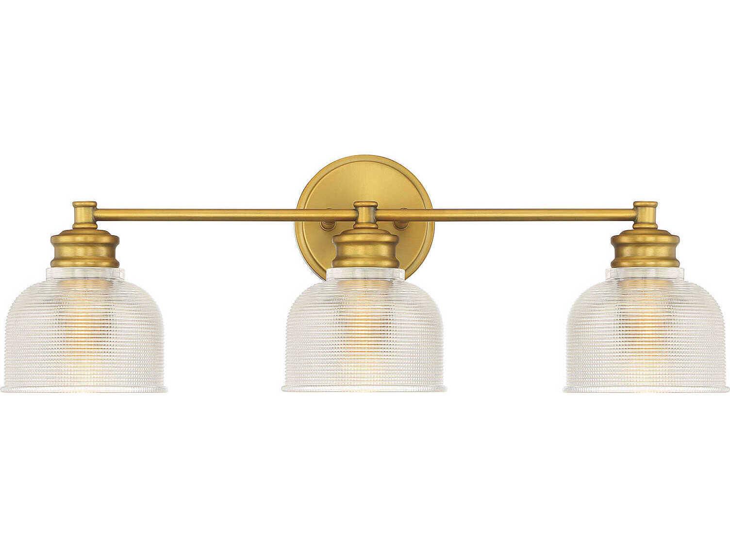 Savoy House Meridian 3-Light Natural Brass Glass Vanity Light