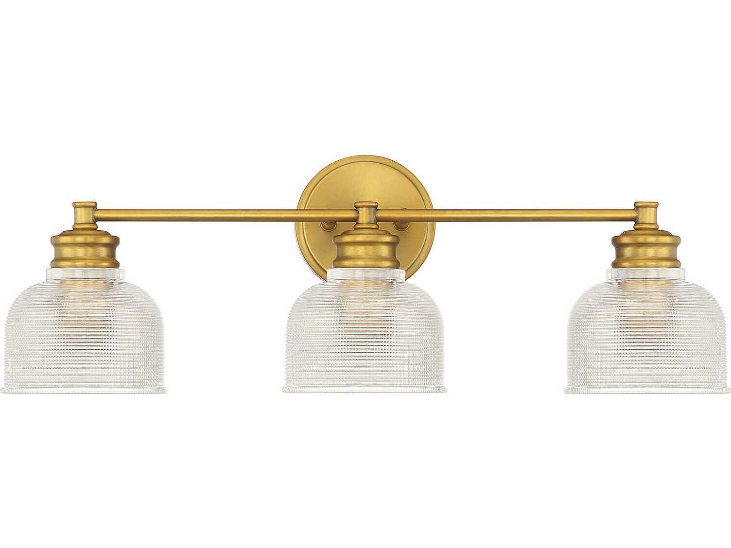 Savoy House Meridian 3-Light Natural Brass Glass Vanity Light