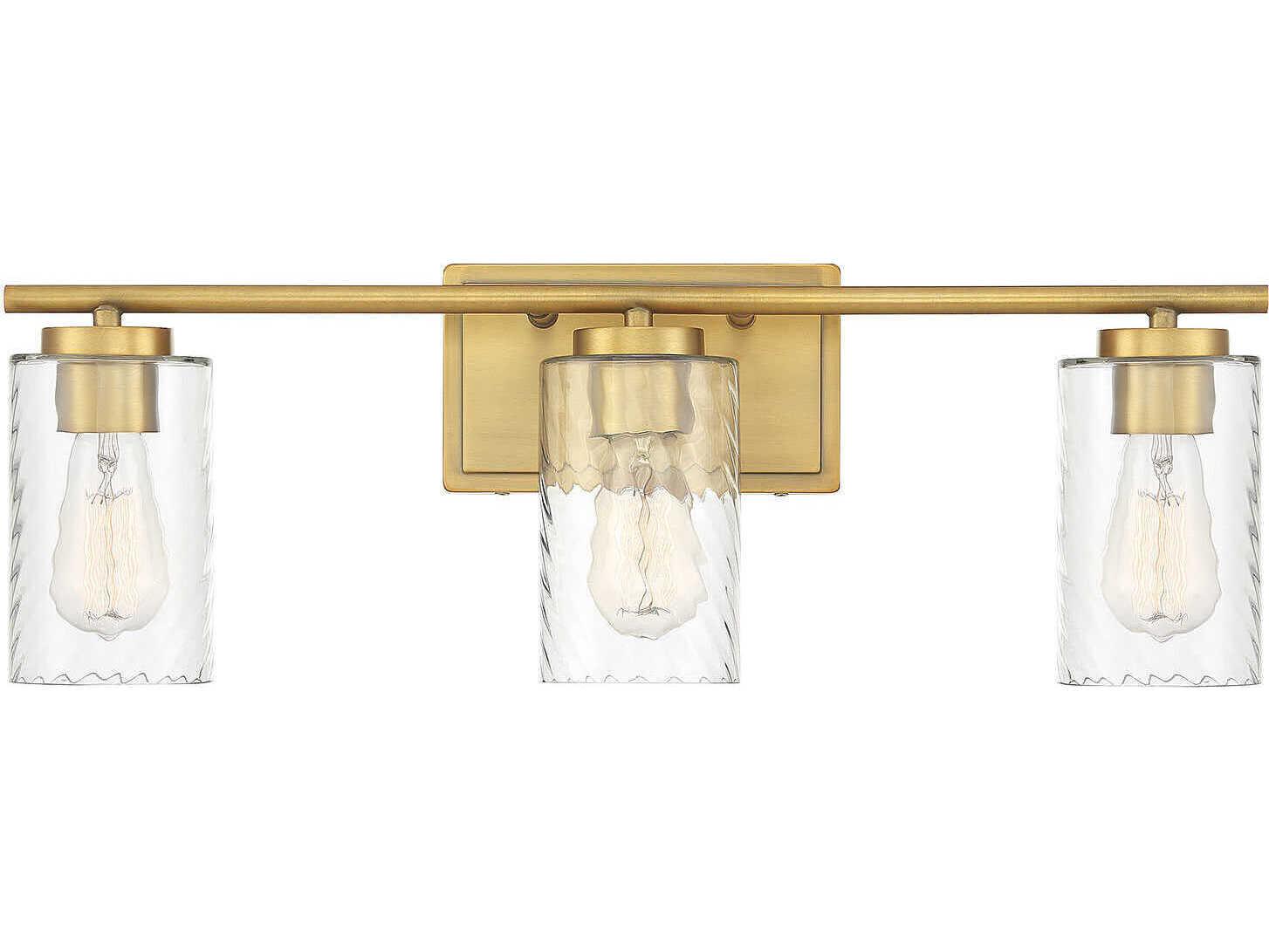 Savoy House Meridian 3-Light Natural Brass Glass Vanity Light
