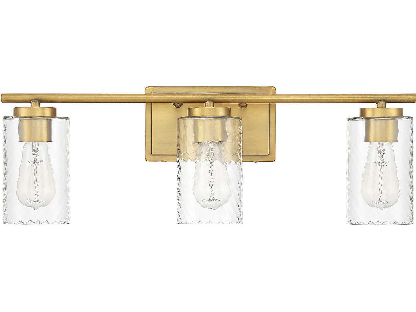 Savoy House Meridian 3-Light Natural Brass Glass Vanity Light