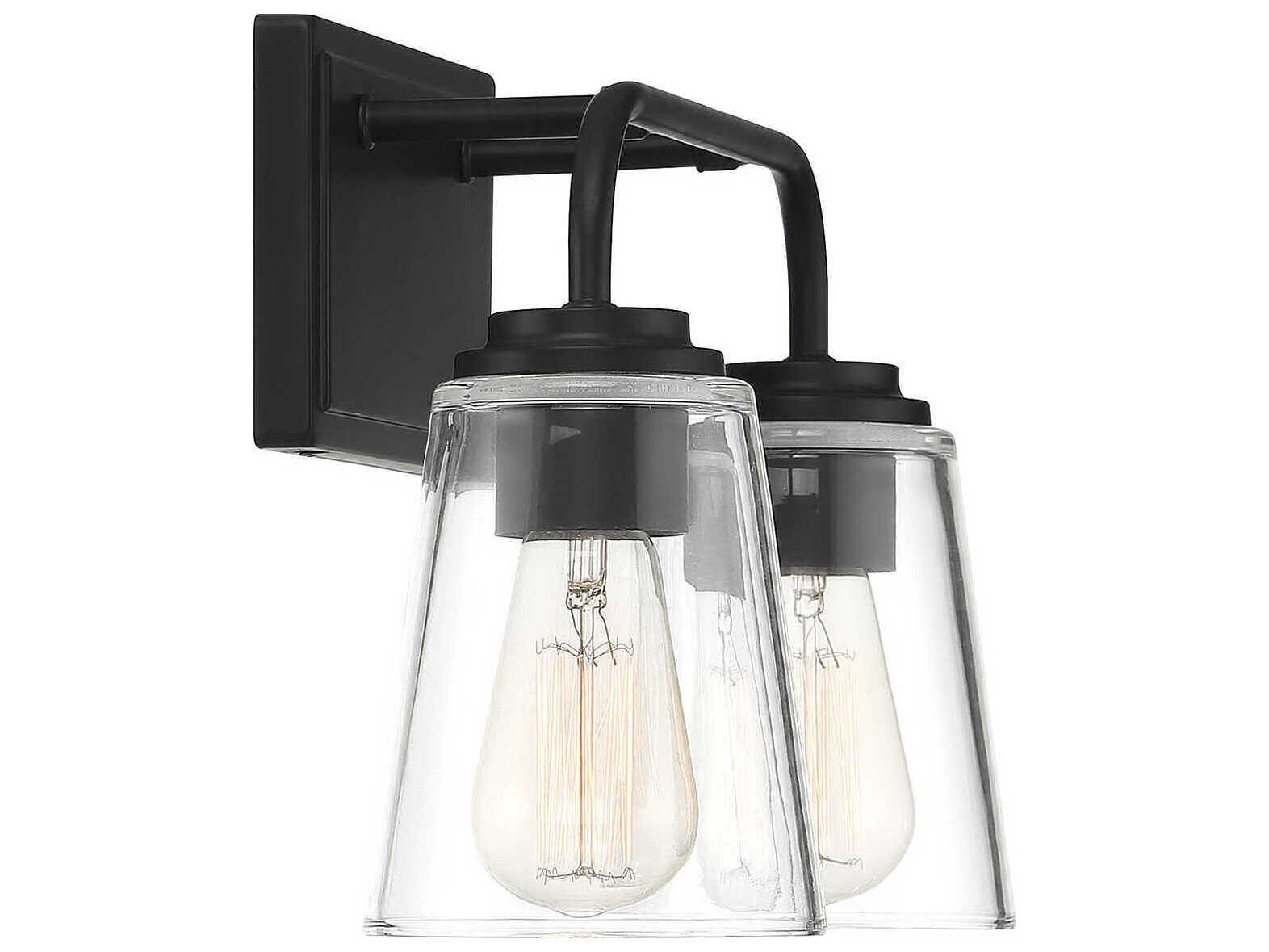 Savoy House Meridian 2-Light Matte Black Glass Vanity Light