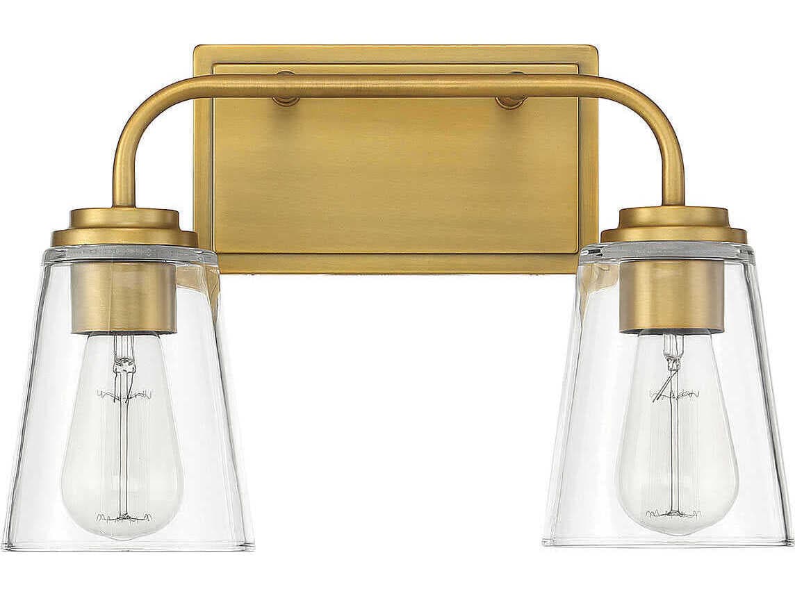 Savoy House Meridian 2-Light Natural Brass Glass Vanity Light