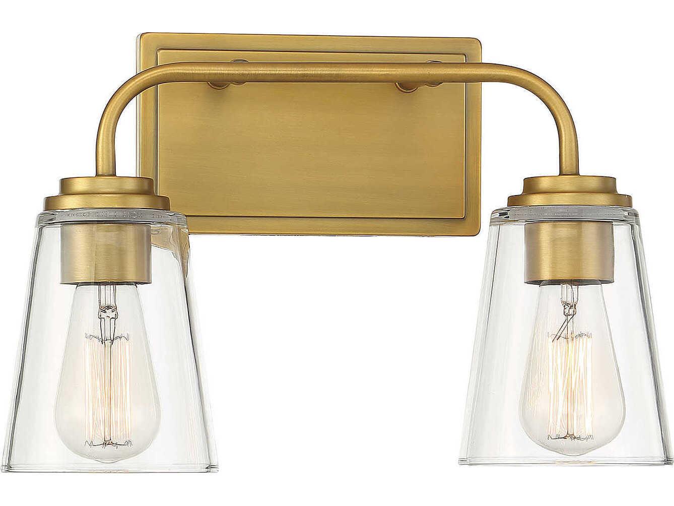 Savoy House Meridian 2-Light Natural Brass Glass Vanity Light