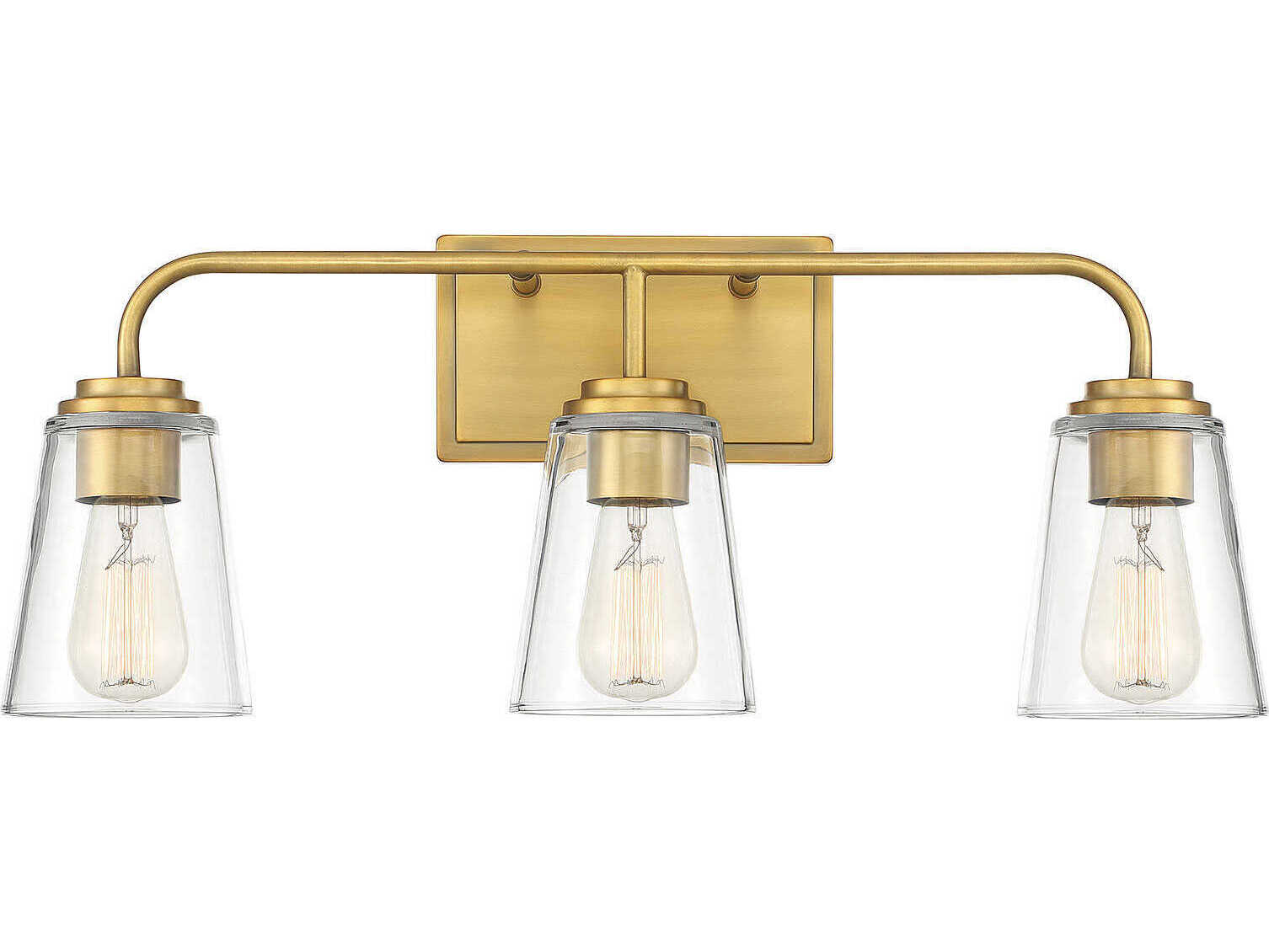 Savoy House Meridian 3-Light Natural Brass Glass Vanity Light