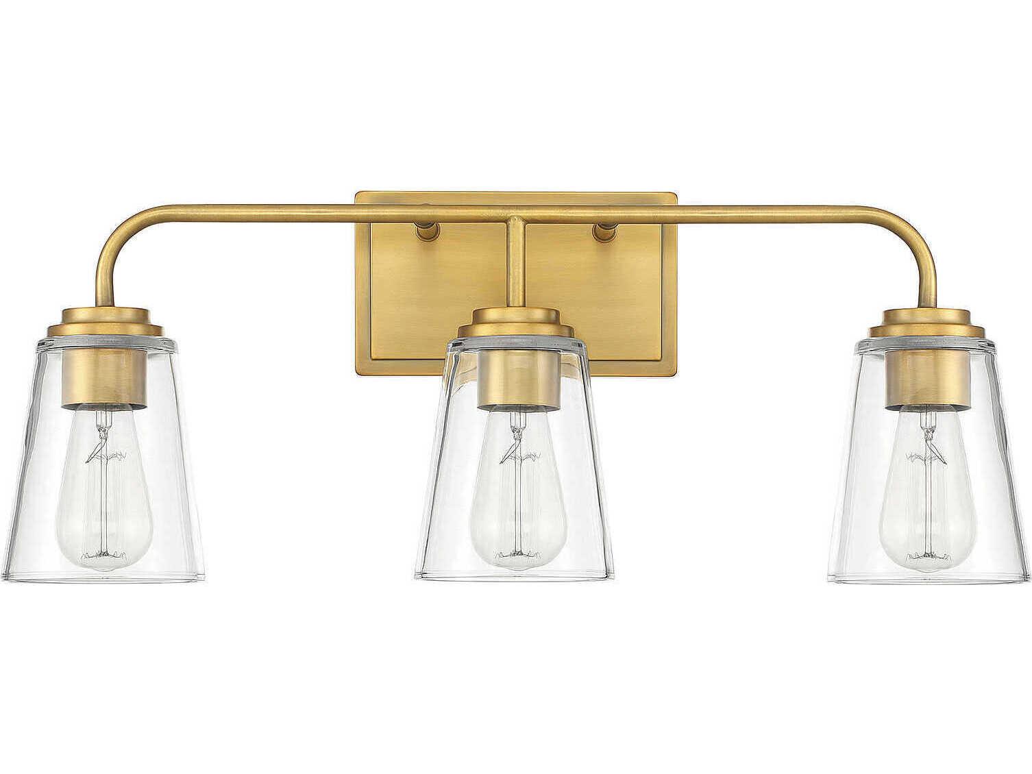 Savoy House Meridian 3-Light Natural Brass Glass Vanity Light