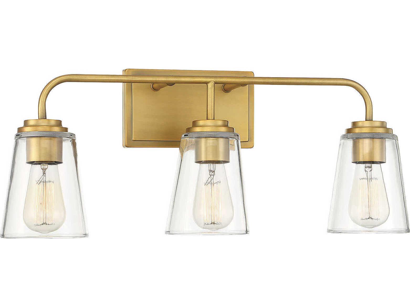 Savoy House Meridian 3-Light Natural Brass Glass Vanity Light