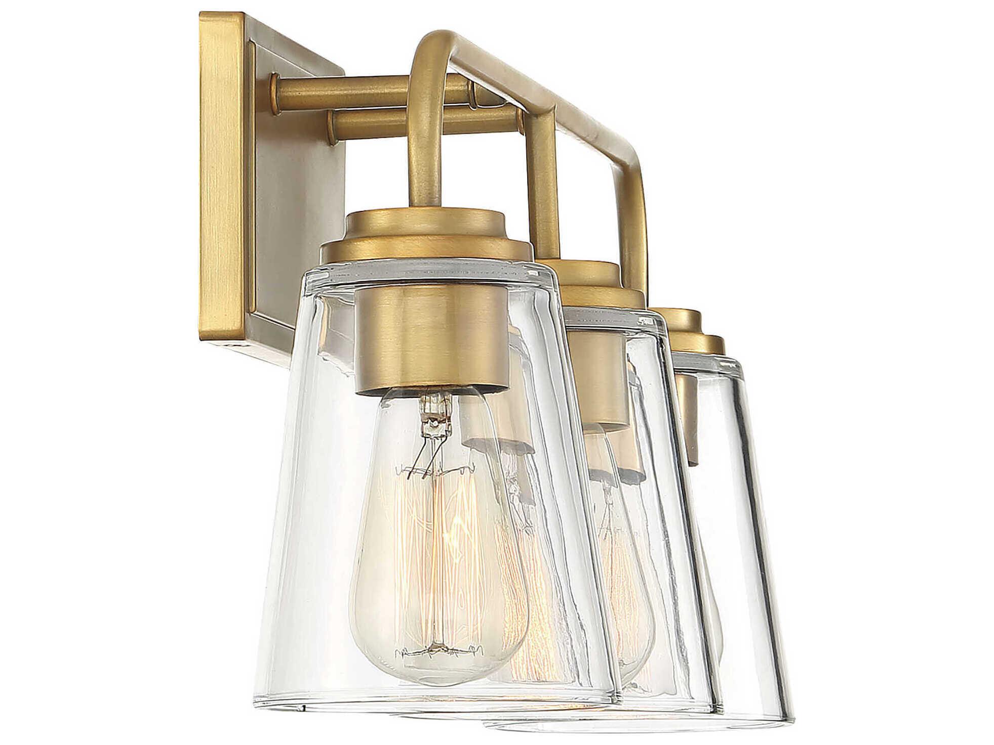 Savoy House Meridian 3-Light Natural Brass Glass Vanity Light