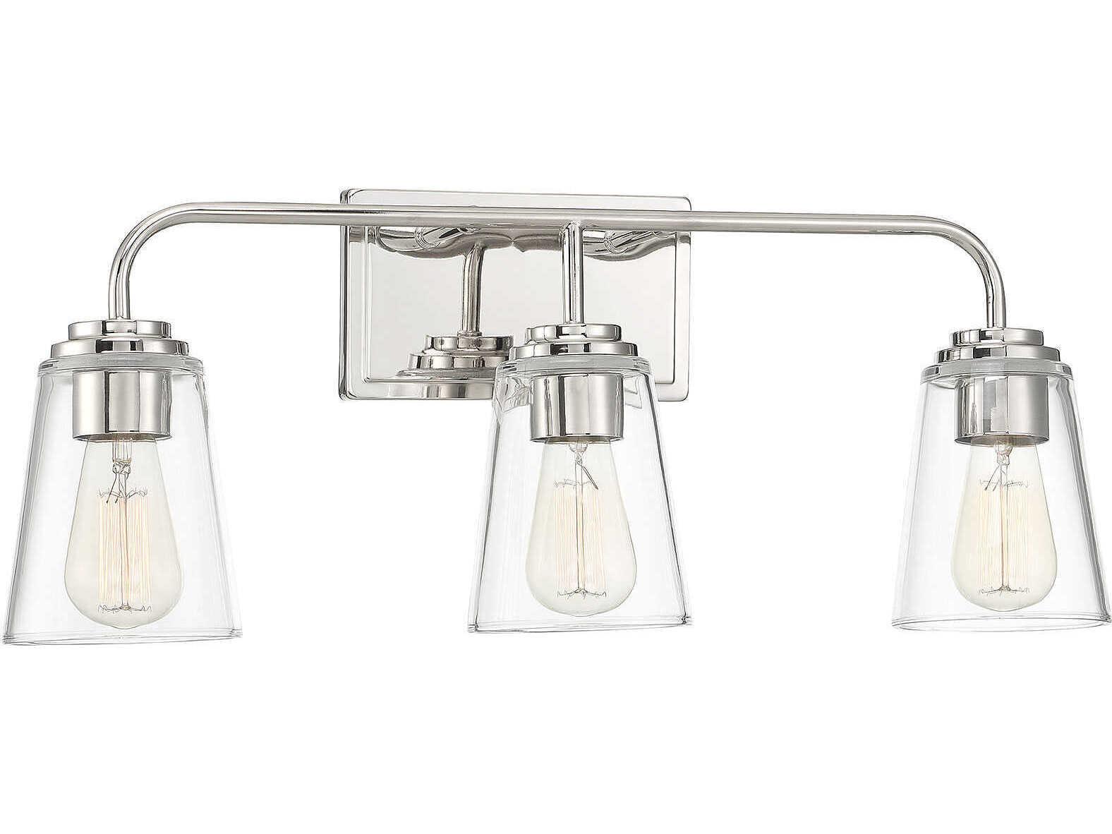 Savoy House Meridian 3-Light Polished Nickel Glass Vanity Light