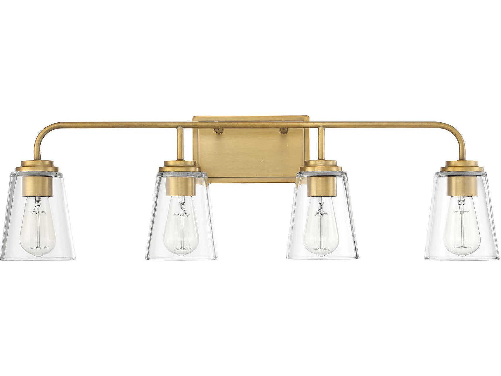 Savoy House Meridian 4-Light Natural Brass Glass Vanity Light