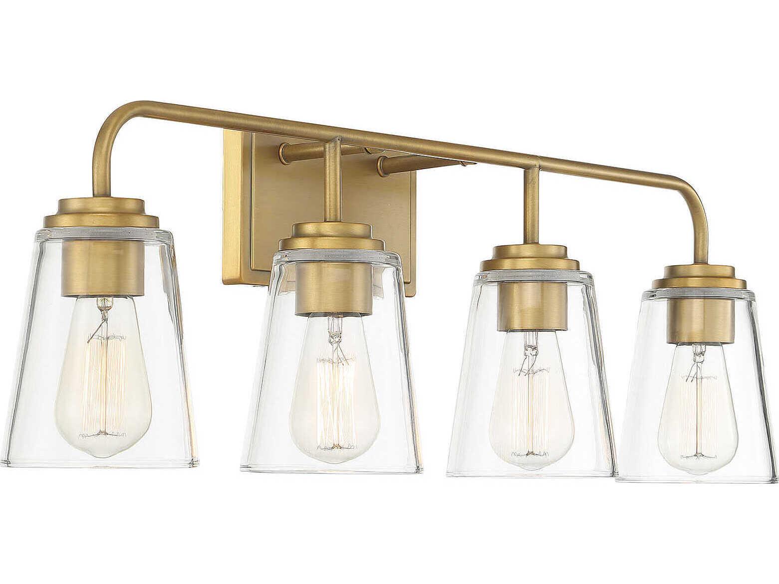 Savoy House Meridian 4-Light Natural Brass Glass Vanity Light