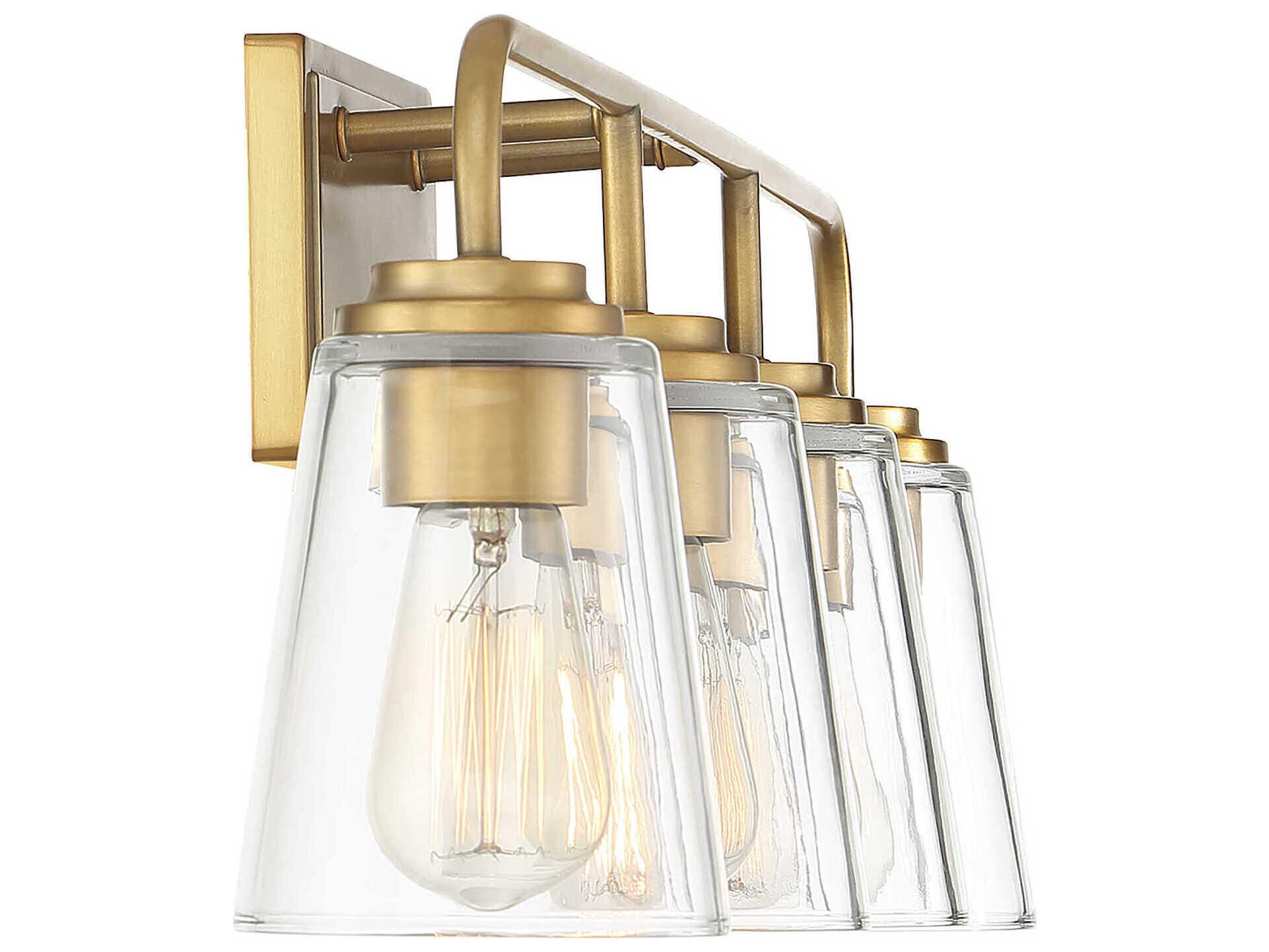 Savoy House Meridian 4-Light Natural Brass Glass Vanity Light