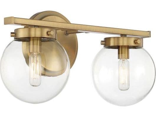 Savoy House Meridian 2-Light Natural Brass Glass Vanity Light