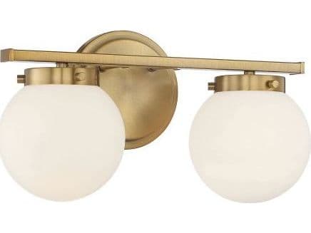 Savoy House Meridian 2-Light Natural Brass Glass Vanity Light